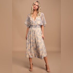 Lulus Subtle Romance Beige Floral Print Ruffled Midi Dress